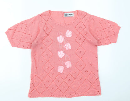 Additional front view of Jan Eva women’s pink basic t-shirt, size M