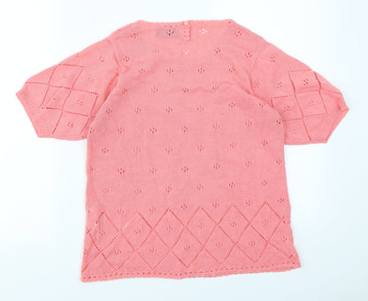 Back view of Jan Eva women’s pink basic t-shirt, size M