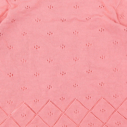 Brand and care label for Jan Eva women’s pink basic t-shirt, size M