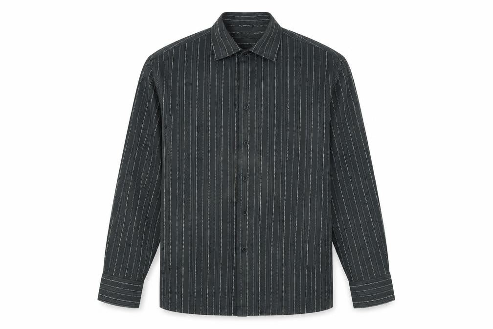 Emporio Mens Grey Striped   Button-Up Size XL