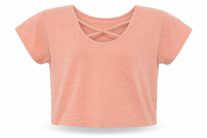 Front view of 915 Generation girls’ pink cropped t-shirt, size 10-11, years