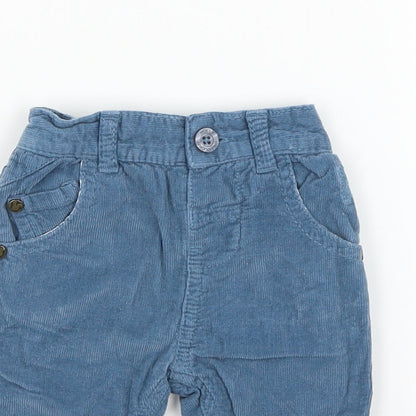 Close-up detail of Holly Willoughby boys’ blue cargo trousers, size 0-3, months