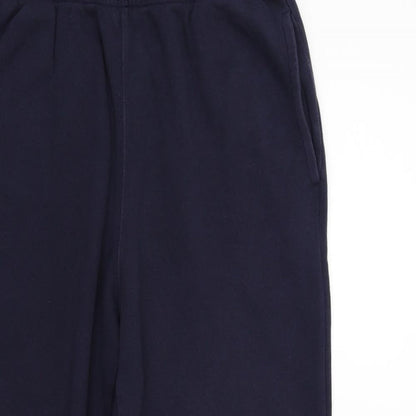 Close-up detail of ACW85 women’s blue jogger trousers, size M, 27-inch leg
