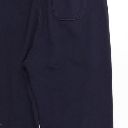 Brand and care label for ACW85 women’s blue jogger trousers, size M, 27-inch leg