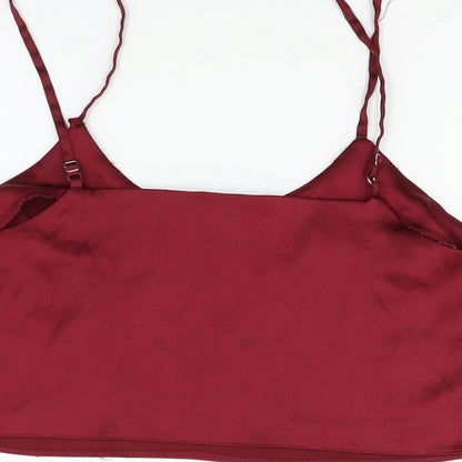 Brand and care label for Missguided women’s red basic blouse, size UK 8
