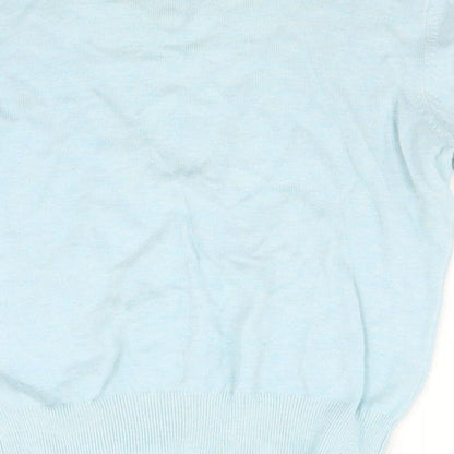 Brand and care label for Topshop women’s blue jumper, size UK 12