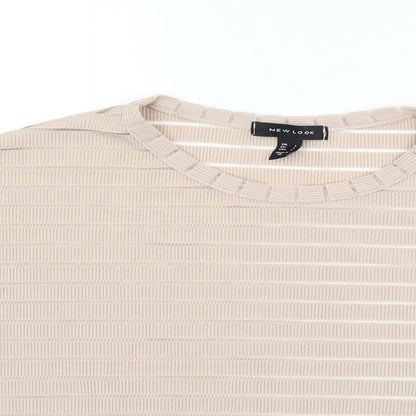 Close-up detail of New Look women’s beige basic t-shirt, size L