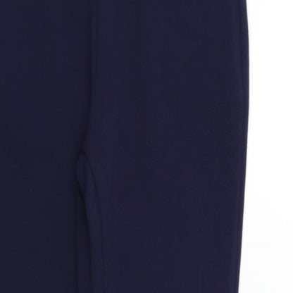 Close-up detail of SHEIN women’s blue jegging trousers, size M, 26-inch leg