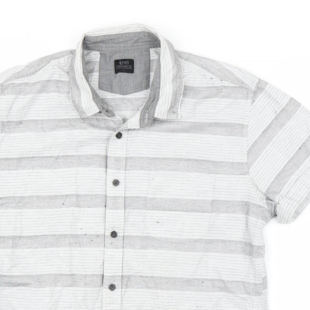 ACW85 Mens Grey Striped   Button-Up Size L