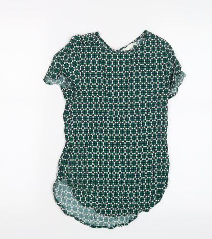 Front view of H&M women’s green geometric basic t-shirt, size UK 4