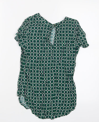 Back view of H&M women’s green geometric basic t-shirt, size UK 4