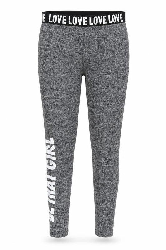 Front view of SHEIN women’s grey compression leggings, size S, 26-inch leg