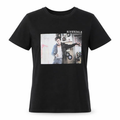 Front view of Riverdale women’s black basic t-shirt, size XS
