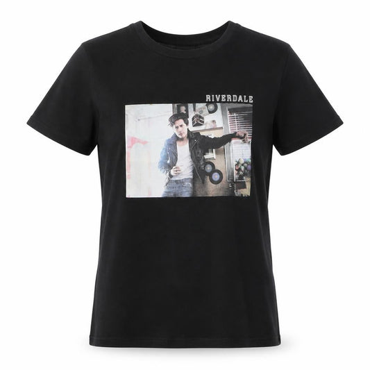Front view of Riverdale women’s black basic t-shirt, size XS