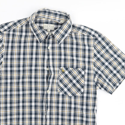 Close-up detail of Jack Wills men’s multicoloured check button-up, size S