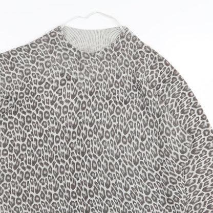 Close-up detail of Primark women’s grey animal print basic t-shirt, size UK 10
