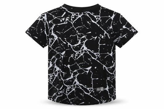 Front view of one point one boys’ black geometric basic t-shirt, size 6, years