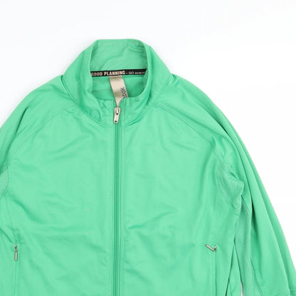 Close-up detail of Reebok women’s green full zip jumper, size UK 12