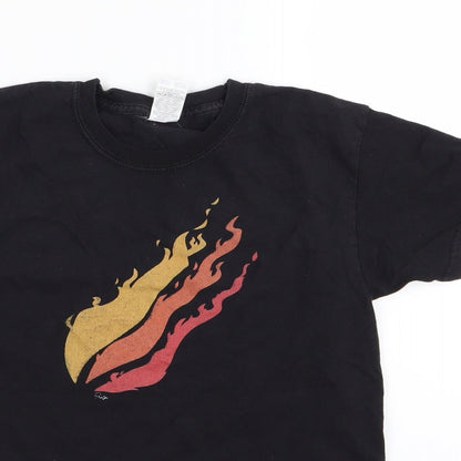 Close-up detail of Fruit of the Loom boys’ black basic t-shirt, size 7-8, years
