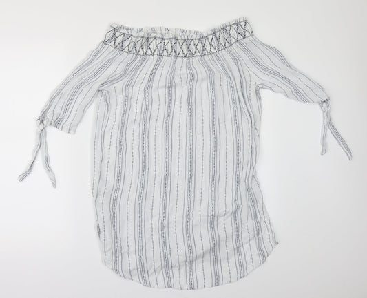 New Look Womens White Striped  Ringer Blouse Size M