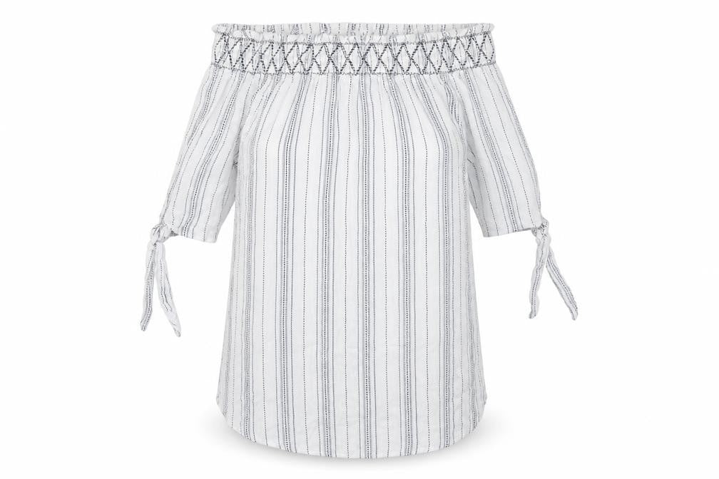 New Look Womens White Striped  Ringer Blouse Size M