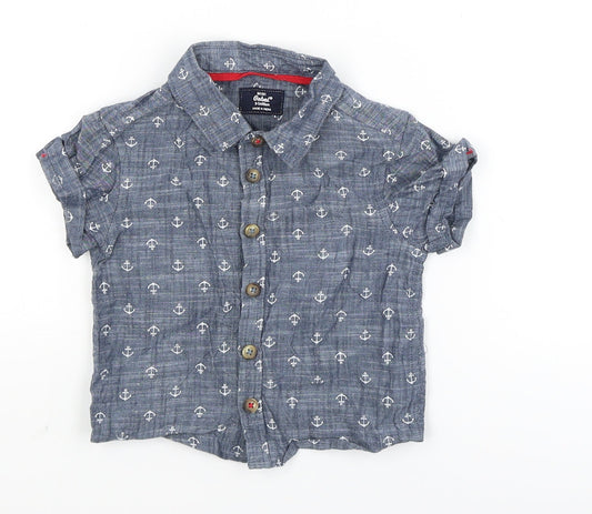 Mini Rebel Baby Blue   Basic Button-Up Size 9-12 Months  - anchors