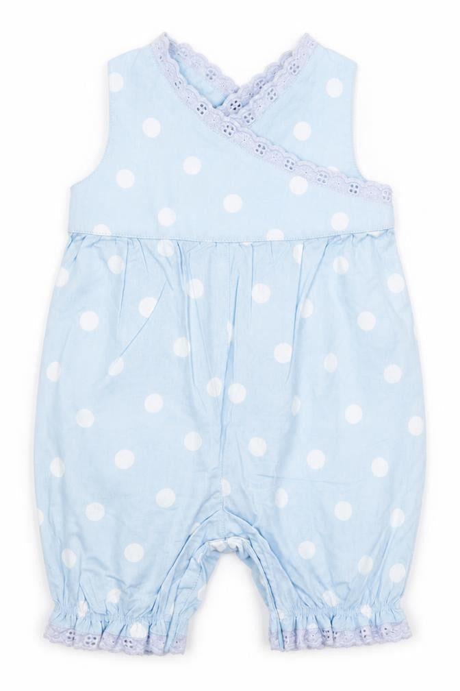 Tiny Ted Baby Blue Polka Dot  Dungaree One-Piece Size 0-3 Months