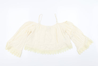 Additional front view of Divided by H&M women’s ivory basic blouse, size UK 12, - lace detail