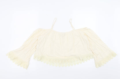 Back view of Divided by H&M women’s ivory basic blouse, size UK 12, - lace detail