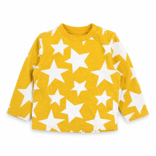 Front view of F&F boys’ yellow geometric basic t-shirt, size 6-9, months - star pattern