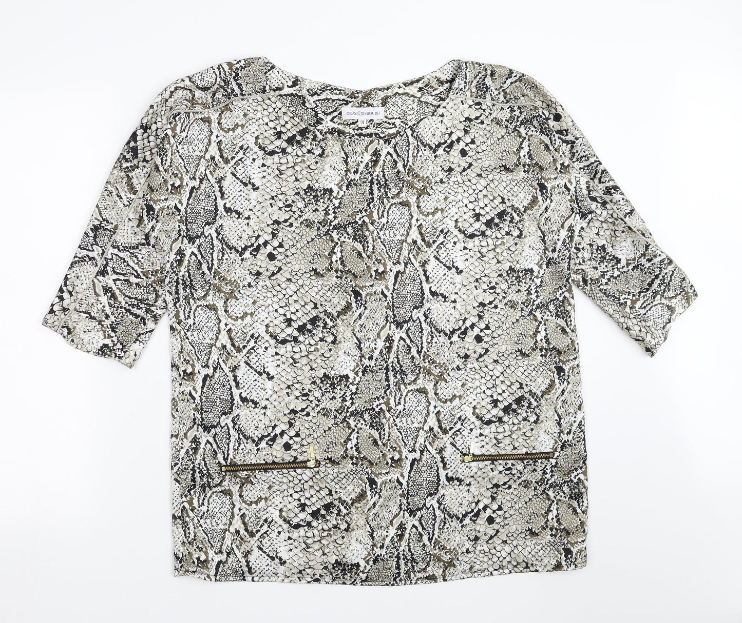 Gray&Osourne Womens Grey Animal Print  Basic Blouse Size 14