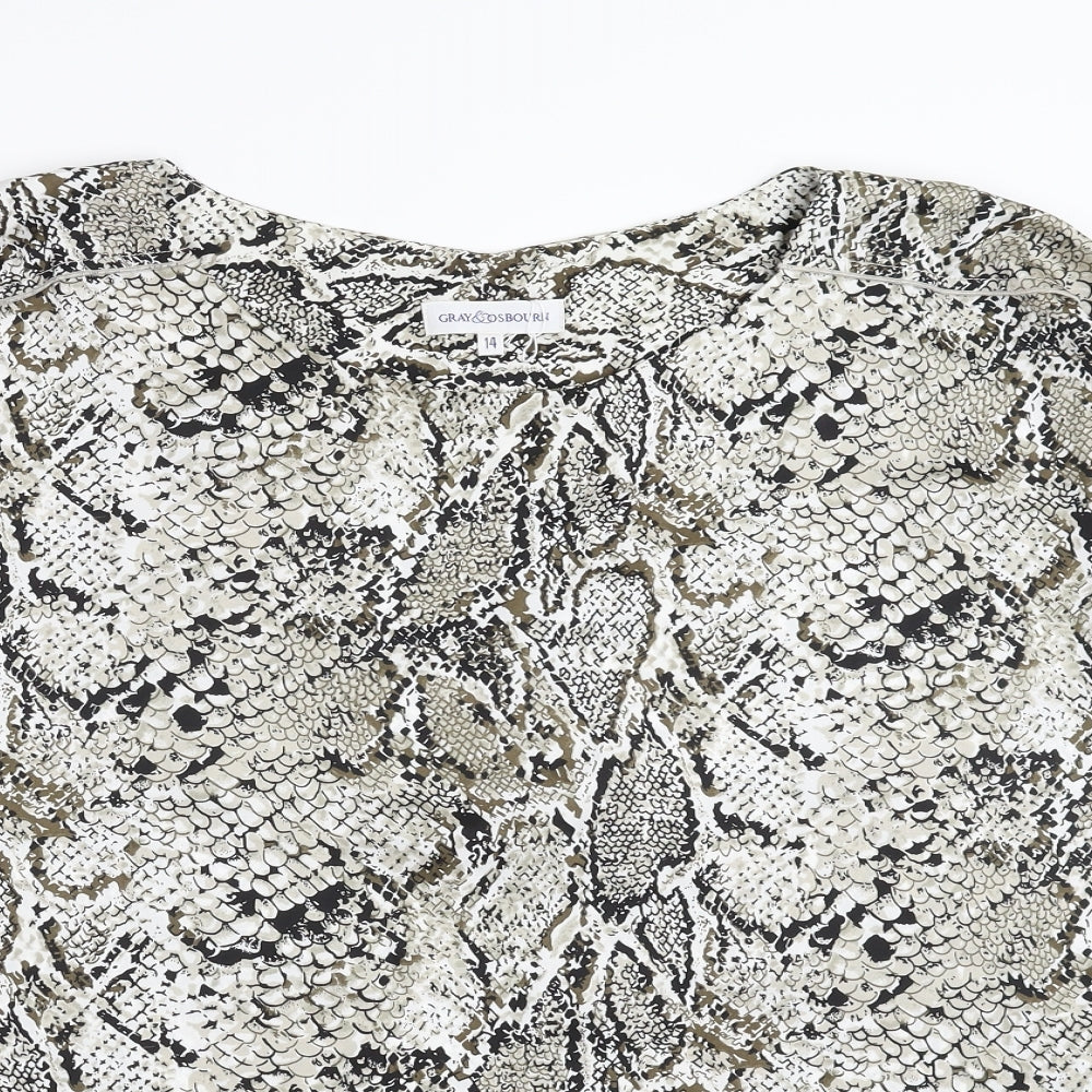 Gray&Osourne Womens Grey Animal Print  Basic Blouse Size 14