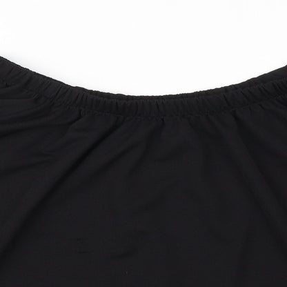 Close-up detail of Preworn women’s black basic t-shirt, size UK 16