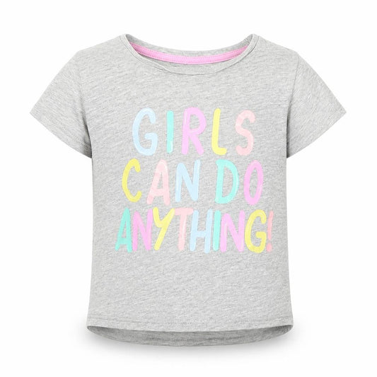 Front view of Matalan girls’ grey animal print basic t-shirt, size 3-6, months