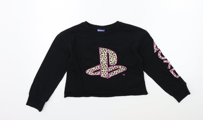 Front view of Next girls’ black pullover sweatshirt, size 8, years - playstation