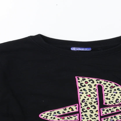 Close-up detail of Next girls’ black pullover sweatshirt, size 8, years - playstation