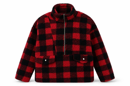 Front view of Primark women’s red check flannel jacket, size UK 10