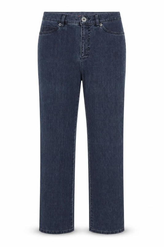 Front view of LAURA DI SARPI women’s blue denim straight jeans, size UK 28, in, 30-inch leg