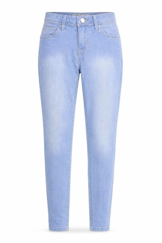 Front view of Denim & Co. women’s blue denim skinny jeans, size UK 6, 28-inch leg