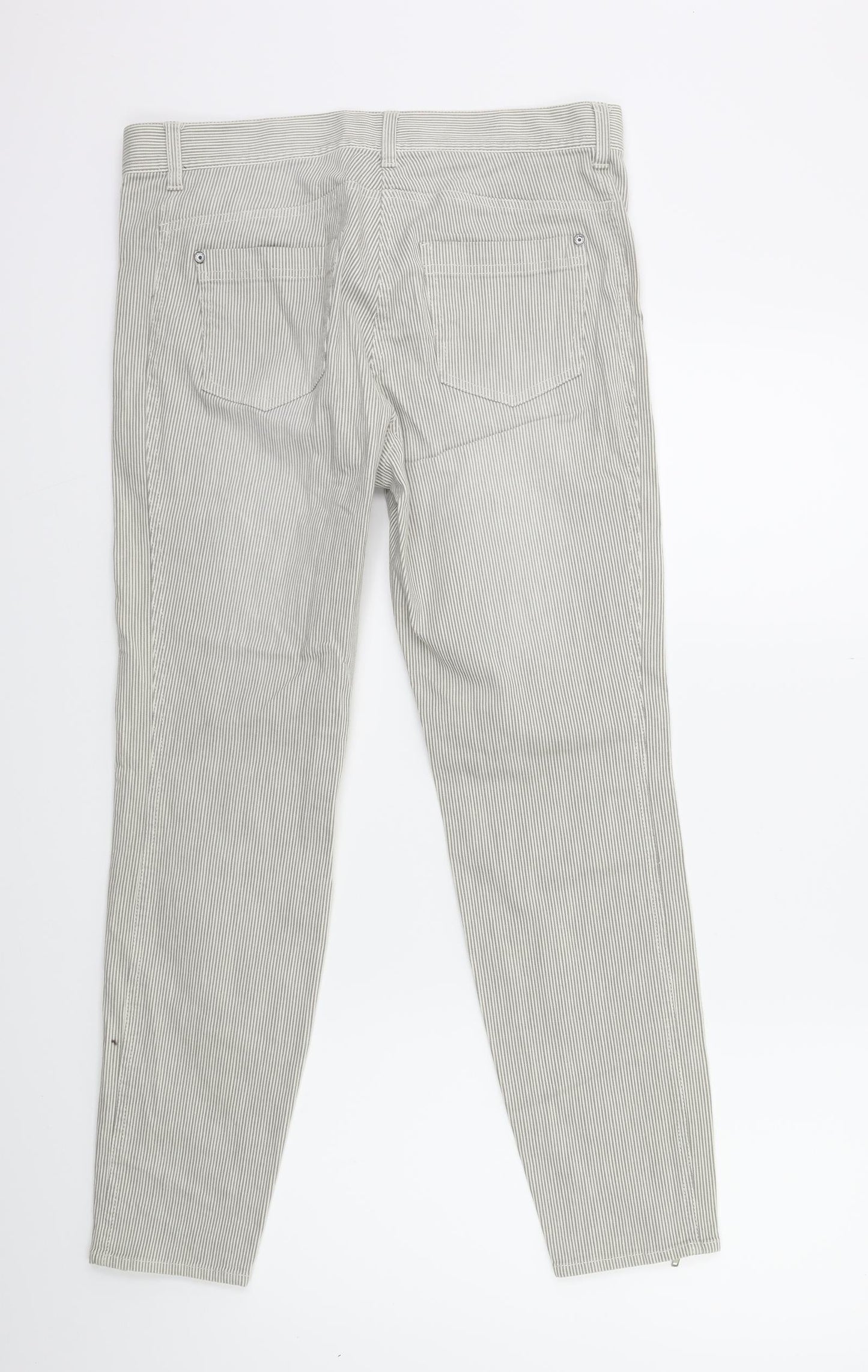 Preworn Womens Beige Striped Denim Straight Jeans Size 12 L26 in