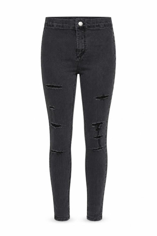 Front view of Topshop women’s grey denim skinny jeans, size UK 23, in, 27-inch leg