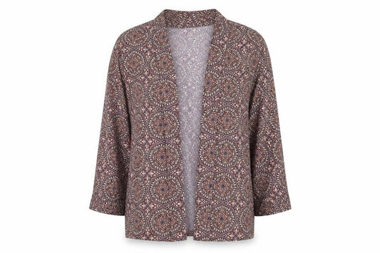 Front view of Atmosphere women’s red floral cardigan jumper, size UK 10