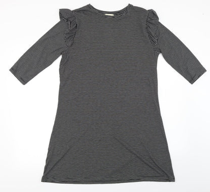 Front view of Papaya women’s black striped a-line, size UK 12