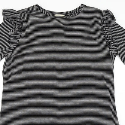 Close-up detail of Papaya women’s black striped a-line, size UK 12