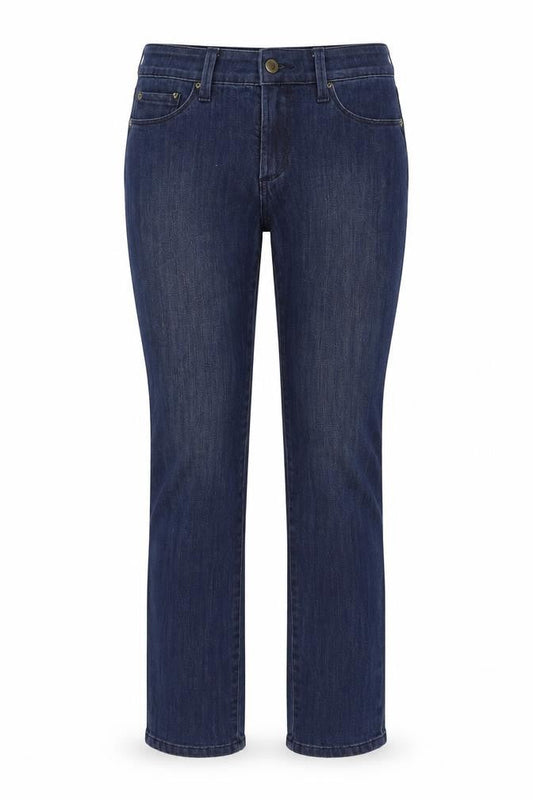 Front view of ynd women’s blue skinny jeans, size UK 28, in, 30-inch leg