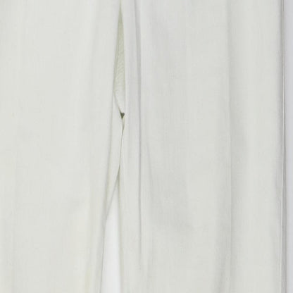 Close-up detail of C&A women’s white trousers, size UK 30, in, 27-inch leg