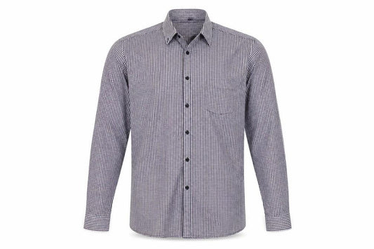 Front view of Next men’s purple check button-up, size 38