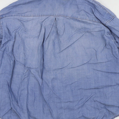 Brand and care label for Denim women’s blue basic button-up, size UK 8