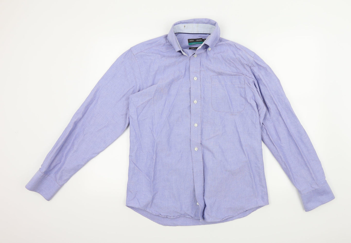 M&S Mens Blue Colourblock   Button-Up Size 38
