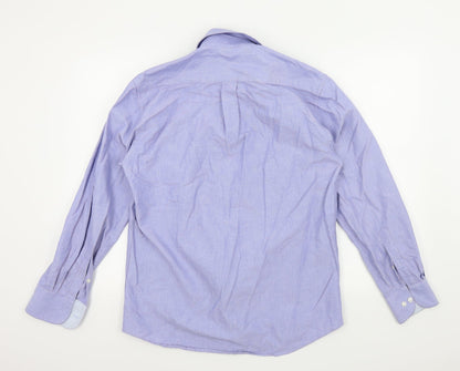 Back view of Marks & Spencer men’s blue colourblock button-up, size 38